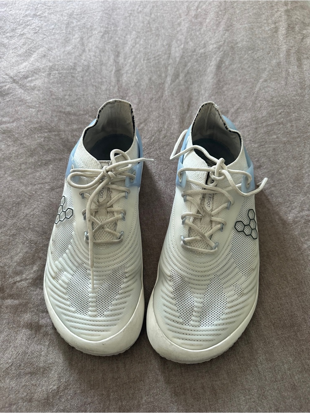Light Blue and White Mens Knit Athletic Shoes
